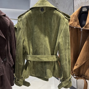 Trench da Donna <span class=keywords><strong>in</strong></span> Vera Pelle Scamosciata Marrone Scuro <span class=keywords><strong>con</strong></span> <span class=keywords><strong>Cintura</strong></span> <span class=keywords><strong>in</strong></span> <span class=keywords><strong>Vita</strong></span> - Product Image 5