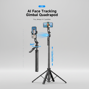 Trépied de caméra C17 AI avec suivi du visage et contrôle gestuel 360° °   Perche à <span class=keywords><strong>selfie</strong></span> réglable et détachable à quatre pieds pour TikTok et le streaming - Product Image 1