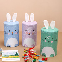 Boîte en métal personnalisée pour la fête de Pâques, boîte en métal pour lapin de Pâques, boîtes rondes en métal avec oreilles de lapin