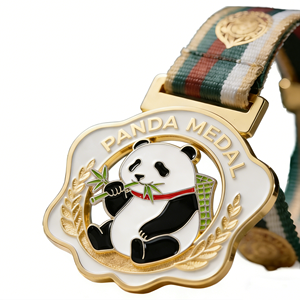 Médaille sportive personnalisée en alliage de zinc plaqué et gravé, motif panda, avec ruban, pour marathon, cadeaux promotionnels pour salons professionnels - Product Image 2