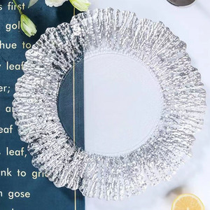 Assiettes de présentation de luxe en <span class=keywords><strong>verre</strong></span> de 13 pouces à motif tournesol, bord doré, assiettes de dîner rondes texturées pour mariage, fête, banquet - Product Image 2
