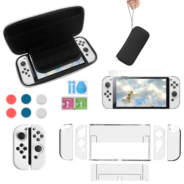 Storage Bag Shell Cover Thumb Grips Screen Protector for Nintendo Switch Oled Console Carry Case Protector Kit Game Accessories