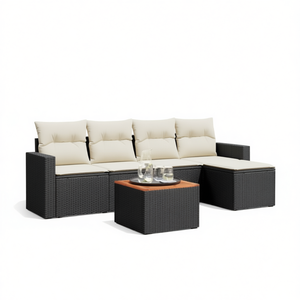 Set Divano da Giardino in Rattan, Arredamento da Esterno a 4 Posti, Design Contemporaneo Nero e Crema - Product Image 1