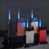 Briquet à gaz rechargeable noir coupe-vent à flamme bleue, prix d'usine