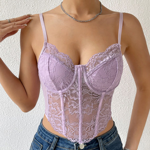 Superventas Europa y América Fishbone Halter Hot Girl Camisola de anillo de acero de encaje transpirable elástico - Product Image 5
