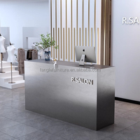 Comptoir de réception en acier inoxydable argenté de haute qualité, mobilier de beauté, comptoir de caisse de salon, bureau d'accueil avec lumières