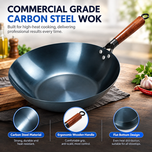 <span class=keywords><strong>Wok</strong></span> Comercial Chino de Fondo Plano de Acero al Carbono Azul para Restaurantes, Cocina, Catering, Venta al por Mayor y Suministro a Granel - Product Image 4