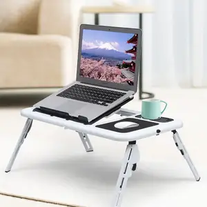 Ayarlanabilir USB için çift soğutma fanları dizüstü bilgisayar masası taşınabilir katlanır masa yatak dizüstü standı çalışma masası Mouse Pad ile bardak tutucu