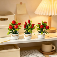 Mini-plante artificielle en pot avec fruits, Fourniture directe usine, Plante artificielle en pot aux trois fruits de la prospérité