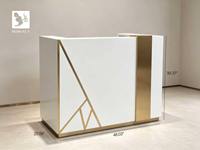 Comptoir de réception en MDF décoré d'or blanc avec tiroirs, imperméable, taille personnalisée, comptoir pour hôtel/bureau/restaurant