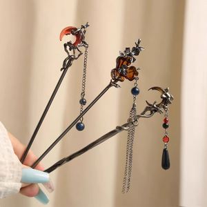 2025 Horquilla de Metal Elegante con Borla de Flor de Rosa Negra y Luna, Estilo Chino Hanfu, para Mujer, Accesorio para el Cabello - Product Image 2