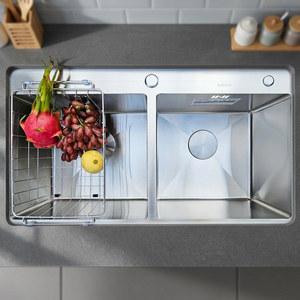 Handmade Stainless Steel 304 Top-Mount Double Bowl <b>Kitchen</b> <b>Sink</b> SM-8648 Two-Hole Design Wholesale/Distribution Vietnam-Model - Product Image 1