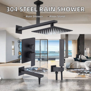 Juego de ducha oculto de acero inoxidable 304 negro mate, sistema de ducha de 2 vías con grifo monomando, montado en la pared para baño de hotel - Product Image 2