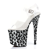 Sandales d'été sexy à plateforme imprimé léopard serpent de 20 cm, talons de 8 pouces, bout ouvert, pour pole dance, modèles de boîte de nuit, talons de strip-teaseuse