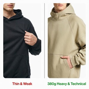 <span class=keywords><strong>Sudadera</strong></span> con Capucha <span class=keywords><strong>de</strong></span> Forro Polar Grueso para Hombre, 380GSM, Estilo Tech Fleece, Manga Raglán Minimalista, Cuello Alto, Estilo Urbano - Product Image 2
