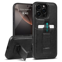 Étui portefeuille en cuir PU avec fente pour cartes, fermoir et béquille, coque de protection pour téléphone portable iPhone 16 17 Pro Max Plus