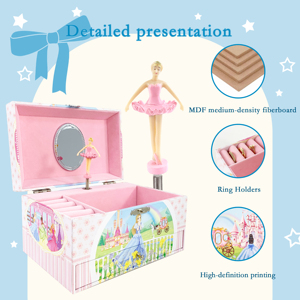 Boîte à <span class=keywords><strong>musique</strong></span> Yiyu en gros avec château rotatif, thème princesse, boîte à bijoux musicale avec tiroir et miroir, cadeau d'anniversaire pour enfants - Product Image 4