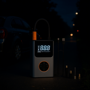 Inflador de Neumáticos Digital Portátil Mini, 150 Psi, Pantalla LED, Banco de Energía de Emergencia para Automóvil, con Carga USB y Juego de Boquillas - Product Image 2