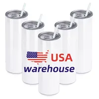 Vaso de impresión de transferencia de calor de acero inoxidable, vaso de sublimación liso aislado de doble pared, color blanco, 20 Oz, almacén de EE. UU.