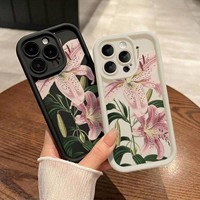 Coque de téléphone portable motif feuille verte et fleur de lys pour iPhone 16 Plus 15 17 18 Pro Max, coque antichoc couleur bonbon, protection arrière