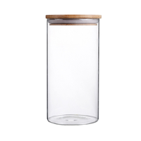 Vente en gros de bocaux de stockage d'aliments en verre borosilicaté Rangement de cuisine avec couvercle à vis en bois d'acacia hermétique et bouchon en liège