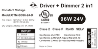 Controlador LED de Voltaje Constante 2 en 1 con Certificación UL Clase 2 DC24V 48V, 96W, Salida PWM para Iluminación Arquitectónica