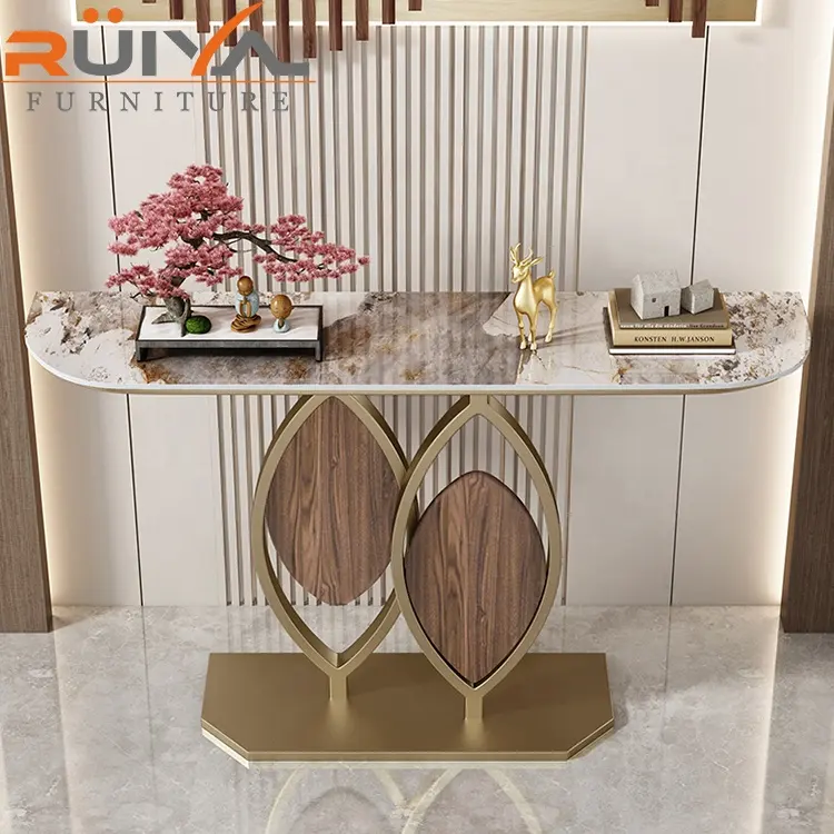 Mesa de consola de acero inoxidable para sala de estar, mesa moderna de lujo con diseño europeo