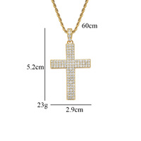 Usine vente chaude véritable placage à l'or hip hop en laiton avec trois rangées bling zircon croix pendentif collier