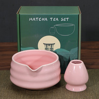 Prix usine rose bol support en céramique Matcha accessoires thé Matcha Chawan support ensemble avec bec