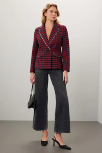 Oem Custom piccola Moq lavoro lavoro intagliato maniche lunghe con un bottone Tweed rosso Tweed con rifinitura giacca <span class=keywords><strong>da</strong></span> <span class=keywords><strong>donna</strong></span> su misura - Product Image 5