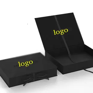 Boîte à chaussures en carton noir pliable de luxe, boîte à chaussures en carton noir, emballage magnétique rigide, boîtes cadeaux avec ruban, CK-20210989