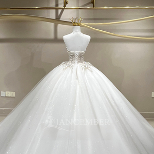 JFH95 Royal Boat Neck <b>Glitter</b> Wedding Bridal <b>Ball</b> Gown Dresses With Train - Product Image 4