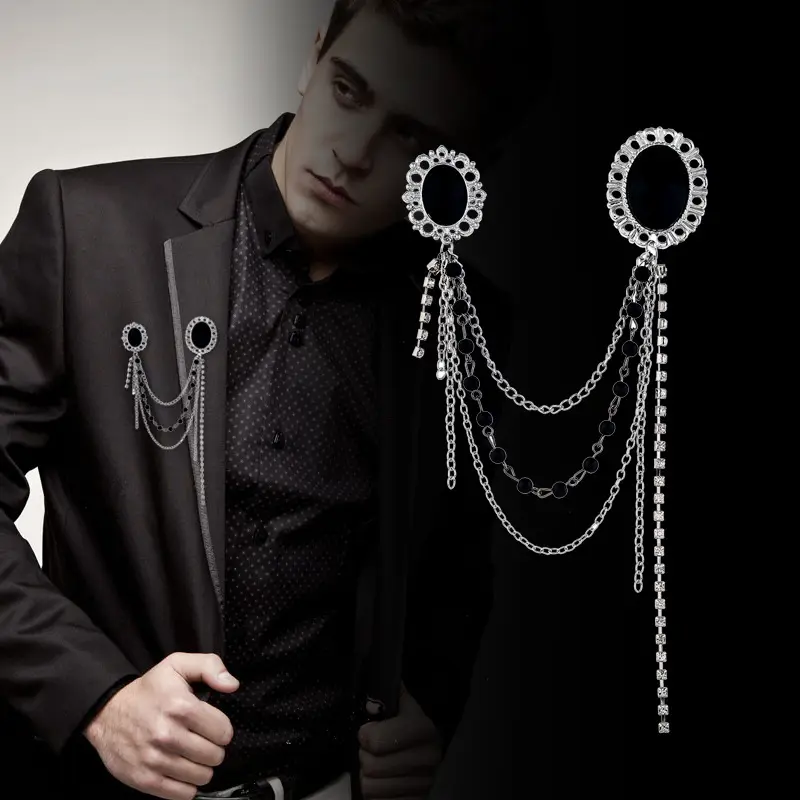 Accesorios para vestido de fiesta vintage, broche de borlas con cadena de diamantes, negro, fabricantes al por mayor