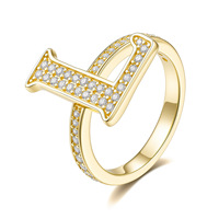 Anillo de plata de ley S925 con inicial de moissanita, chapado en oro de 14K, con engaste pavé, ajustable, para mujer, ideal para regalo.