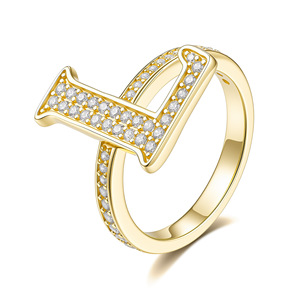 Women Luxury 18K Gold Plated Rhinestone <b>Initial</b> Moissanite Cocktail <b>Ring</b> Custom Alphabet Adjustable Statement Finger <b>Ring</b> - Product Image 2