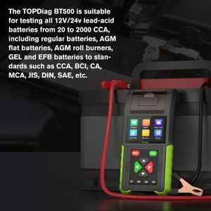 TopDiag BT500 Universal <b>Battery</b> <b>Tester</b> Analyzer 8-30V Full Test Functions Car <b>Battery</b> Start Charging Test Printer 1 Year - Product Image 3
