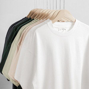 T-shirt da <span class=keywords><strong>uomo</strong></span> a maniche corte in cotone pesante 300gsm, girocollo, tinta unita, stile streetwear, spalle scese, per l'estate - Product Image 2