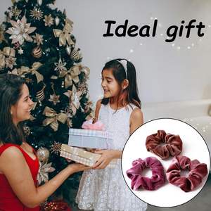 Coleteros Elásticos de Terciopelo para Otoño e Invierno, Accesorios para el Cabello, Coleteros Suaves de Color Rojo y Rosa para Mujeres y Niñas - Product Image 4