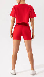 Impresión Logo Gym Crop Top Camisetas sueltas Raw Hem Sudaderas Mujeres Yoga Camisetas - Product Image 6