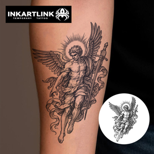 Tatuaje Temporal Semipermanente INKARTLINK Personalizado con Diseño de Espada de Guerrero Arcángel, Resistente al Agua, de Larga Duración (1-2 Semanas), con Tinta Jagua - Product Image 2