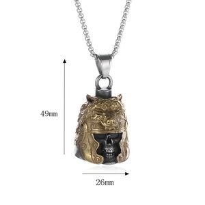 Collier pendentif cloche crâne de loup en acier inoxydable plaqué or, style vintage, bijou cadeau - Product Image 5