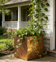 Jardinière carrée moderne en acier corten robuste pour jardinage extérieur, plantes, fleurs, herbes et légumes
