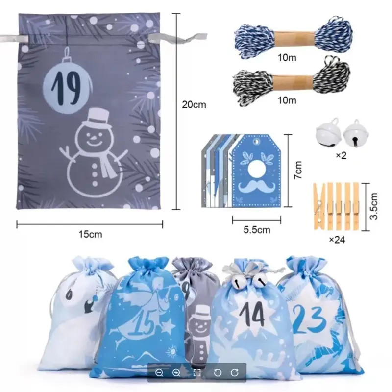 Kerst Snoep-Stijl Opknoping Stof Tas Adventskalender Home Wanddecoratie Adventsnummers Badge Kunstmatige Kerststijl