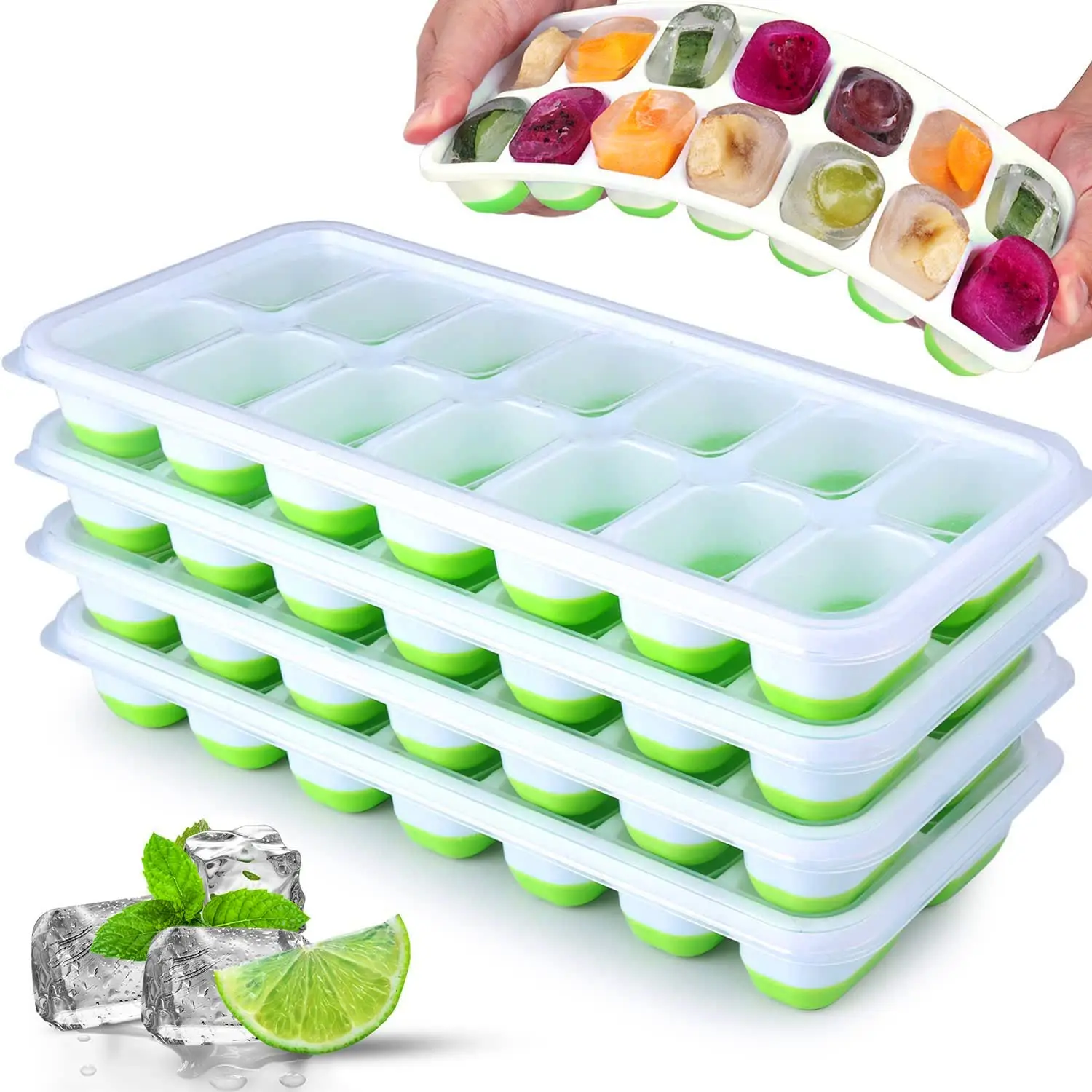 2022 Hot Products Easy Release Silicone ice Cube Molds 14 ice Trays Stackable Durable ice Cube Trays With Lids