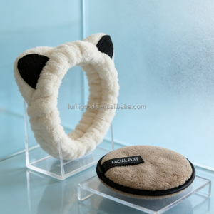Kit de beauté en flanelle personnalisé avec logo, bandeau oreilles de chat 3D et éponge faciale imperméable <span class=keywords><strong>pour</strong></span> spa et <span class=keywords><strong>yoga</strong></span> – Vente en gros - Product Image 5