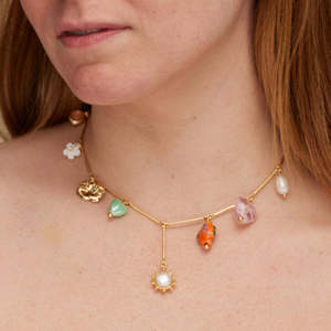 Joyería de acero inoxidable de verano dopamina colorida <span class=keywords><strong>vida</strong></span> marina pez pequeño Diy corazón perla flor encantos Collar chapado en oro - Product Image 2
