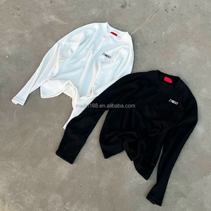 Thermal Boxy White T-<b>Shirts</b> Custom High Quality 100% Cotton Lightweight and Comfortable <b>Waffle</b> Knit Long Sleeve - Product Image 2