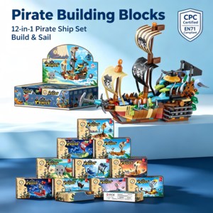 Kit de Construcción de Barco Pirata Modelo 12 en 1 Perla Negra Corsario Fantasma Calavera Set de Bloques para Niños Material Plástico - Product Image 1
