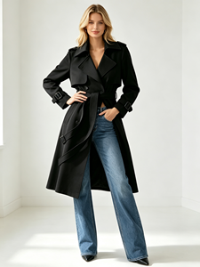 Nouvelle Arrivée Manteau Long Femme Sur Mesure Double Boutonnage Ceinturé Col Revers Coupe-Vent Printemps Automne - Product Image 2