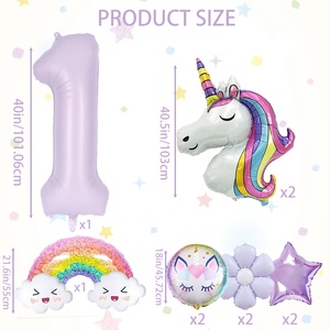 Set de 10 Globos de Helio con Forma de Unicornio, Margarita, Estrella y Número Morado para Decoración de Fiesta de Cumpleaños - Product Image 2